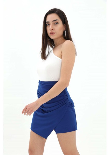 Yanları Büzgülü Beli Lastikli Etek - Mavi modelleri