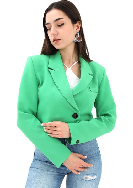 Crop Blazer Kısa Ceket - Yeşil