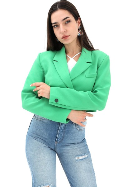 Crop Blazer Kısa Ceket - Yeşil