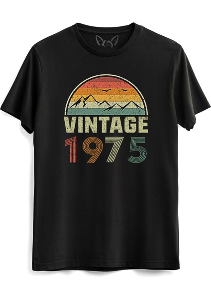 Vintage 1975 Eskitme Siyah Tshirt