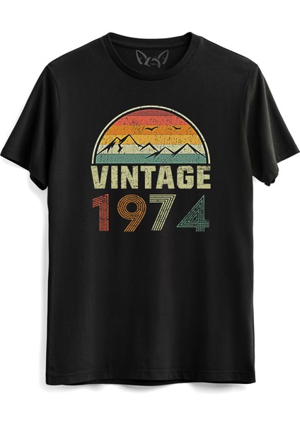 Vintage 1974 Eskitme Siyah Tshirt