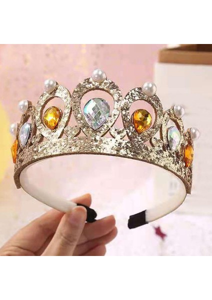 Taç Tiaras Barok Süslemeleri Kristal Festivali Parti Fotoğraf Prop Altın (Yurt Dışından)