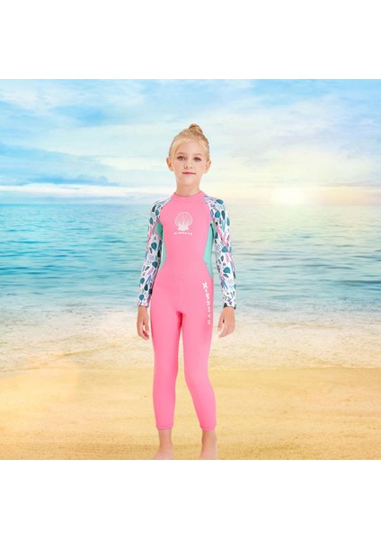 Kızlar Wetsuit Surfing Tek Parçalı Mayo Uv Koruma Uzun Kollu Pembe S Takım (Yurt Dışından)