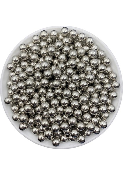 Deliksiz Inci Boncuk, Deliksiz 8mm Metalize Nikel Plastik Çakma Incisi (50GR,~170 Adet)