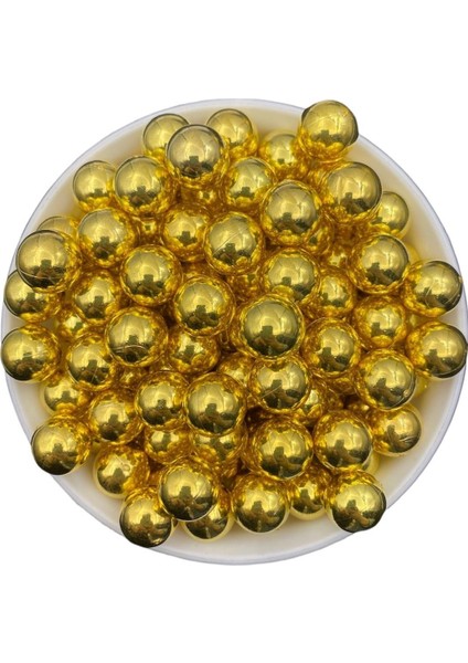 Deliksiz Inci Boncuk, Deliksiz 14MM Metalize Gold / Altınsarısı Çakma Incisi (50GR,~30ADET)