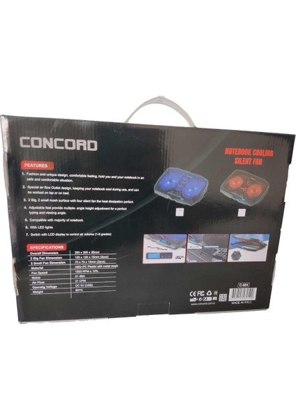 Işıklı Ledli Standlı 2 Fanlı Laptop Soğutucu Concord C-884