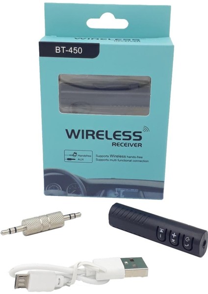 Bluetooth Receıver Adaptör Kulaklık Hoparlör Aux Bluetooth Çevirici BT-450