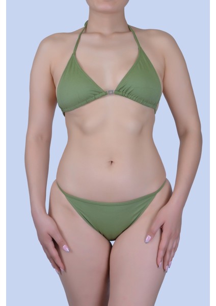 Ayl Kız Çocuk Üçgen Model Düz Bikini Haki 02565