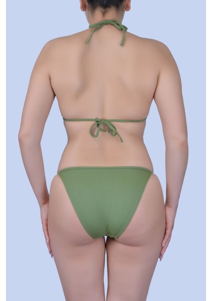 Ayl Kız Çocuk Üçgen Model Düz Bikini Haki 02565