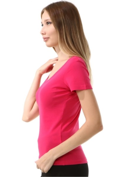 Kadın Basic T-Shirt Elvo Fuşya modelleri