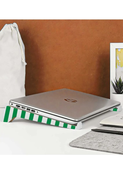 Bk Gift Taşınabilir Ahşap Yeşil Beyaz Notebook Laptop Standı