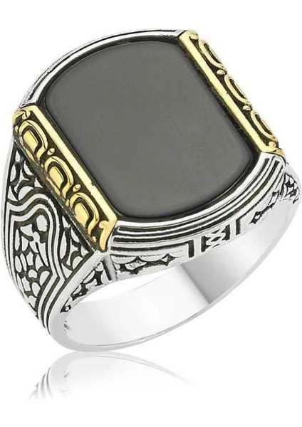 Gümüş Siyah Taşlı Erkek Yüzük