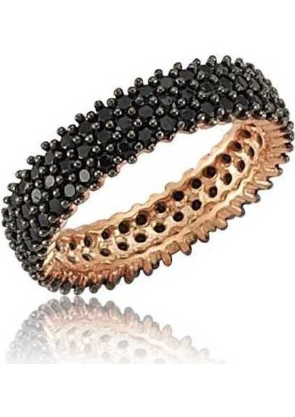 Gümüş 3 Sıra Siyah Tamtur Bayan Alyans Yüzük