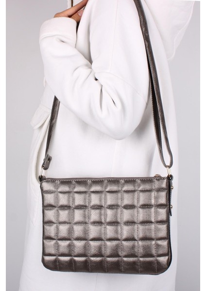 1073 Kurşun Bayan Çapraz 3 Gözlü Omuz Çantası