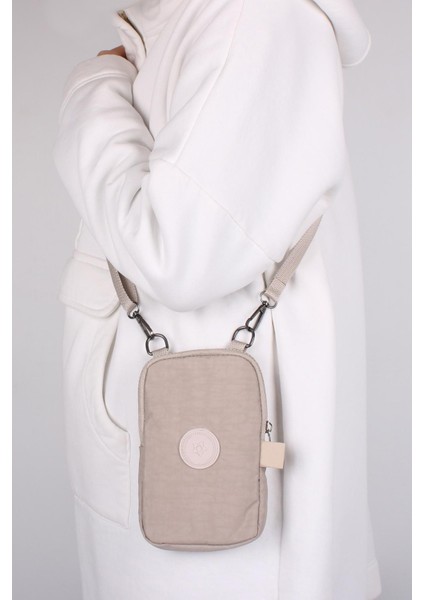 Klinkır Kumaş Telefonluklu Çanta Bej