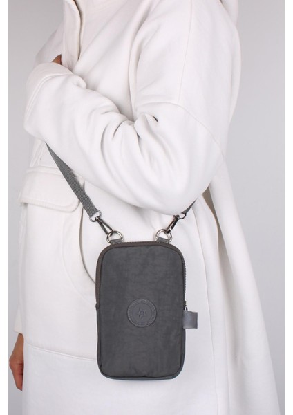 Klinkır Kumaş Telefonluklu Çanta Gri