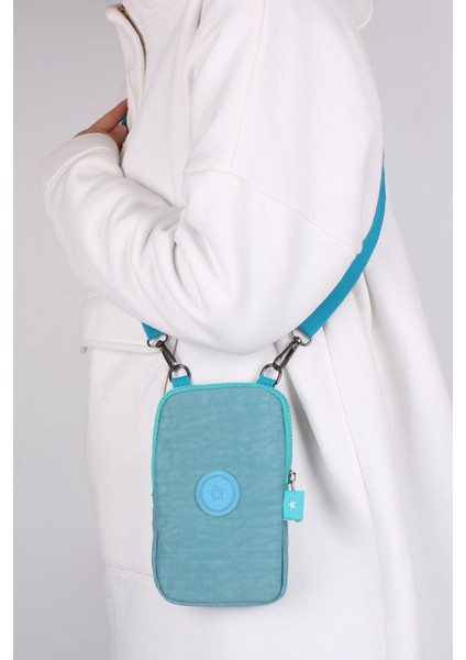 Klinkır Kumaş Telefonluklu Çanta Turkuaz