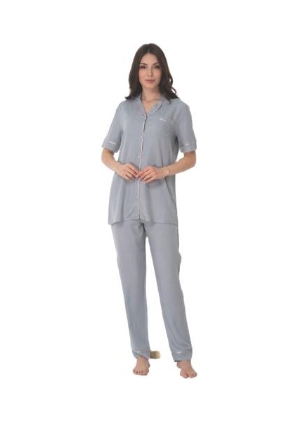 8069 Kısa Kol Önden Düğmeli Kadın Pijama Takım