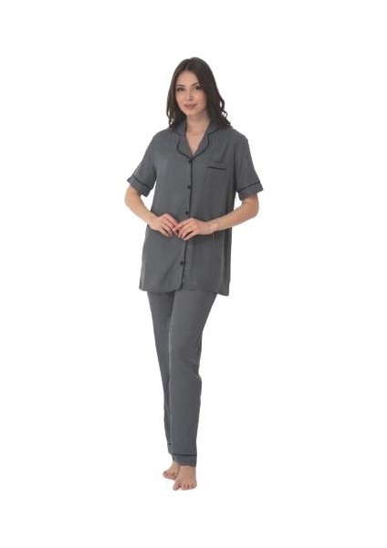 8069 Kısa Kol Önden Düğmeli Kadın Pijama Takım