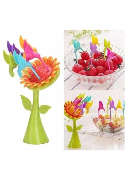 Plastik Meyve Çatal Ayçiçeği 5 Kuşlar Çatal Set
