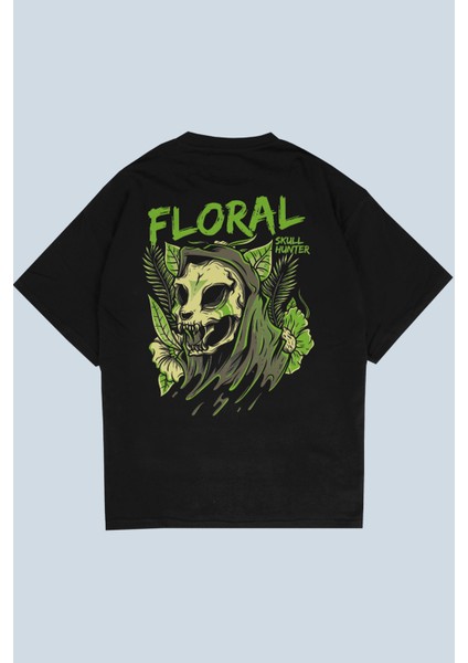 Floral Siyah Oversize T-Shirt