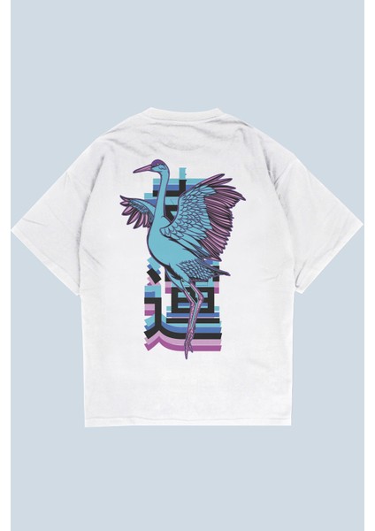 Crane Beyaz Oversize T-Shirt