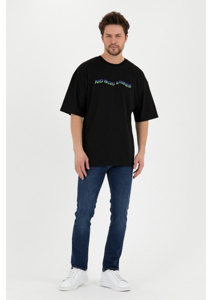 No Bad Vibes Siyah Oversize T-Shirt