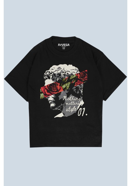 Rose Sculpture Siyah Oversize T-Shirt
