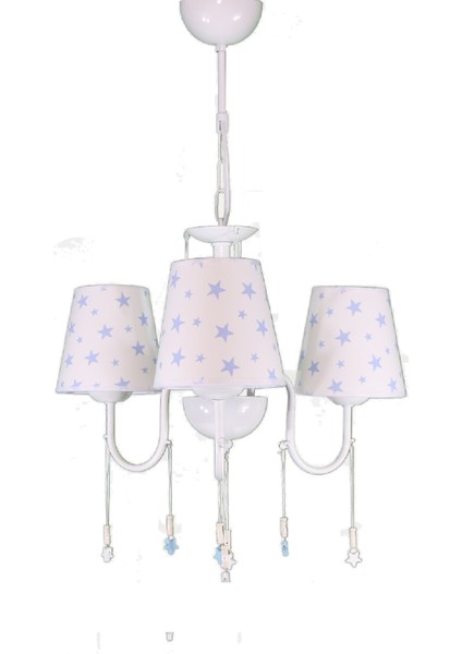 Çocuk Odası 3'lü Kumaş Abajur Avize-Beyaz Yıldız