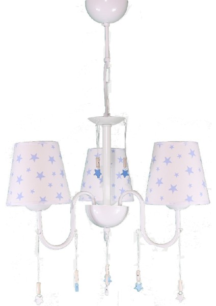 Çocuk Odası 3'lü Kumaş Abajur Avize-Beyaz Yıldız fiyatları
