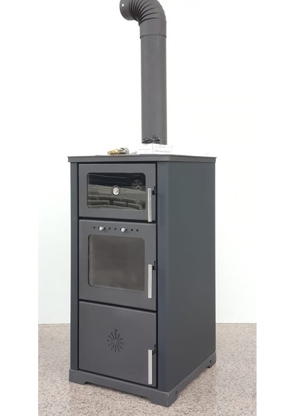 Mat Siyah Lotus Odun Kömür Sobası Kaloriferli Hydro Dorello Vera Dk-25 Kuzineli, Şömineli Katı Yakıt