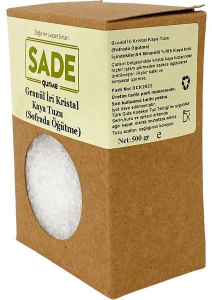 Sade Gurme Granül Iri Kristal Kaya Tuzu 500GR ( Sofrada Öğütme )