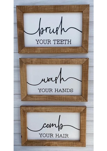 Banyo Wash Your Hands Brush Your Teeth Comb Your Hair Ahşap Çerçeve fiyatları