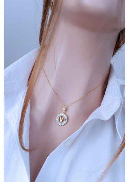 Öze Dönüş V Harfi Kolye _14K Altın Kapl. fırsatları