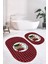 Mery Christmas Temalı Kırmızı Ekoseli 2'li Oval Banyo Halısı Seti & Klozet Paspas Takımı 3
