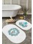 Yılbaşı Temalı Mavi Çelekli Dijital Baskılı 2'li Oval Kaymaz Tabanlı Banyo & Mutfak Paspas Takımı 3
