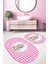 Pembe Ekoseli Özel Tasarım 2'li Oval Kaymaz Tabanlı Banyo Paspas Takımı & Mutfak Paspas Seti 2