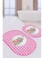 Pembe Ekoseli Özel Tasarım 2'li Oval Kaymaz Tabanlı Banyo Paspas Takımı & Mutfak Paspas Seti 3