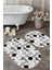 Oval Mermer Motifleri Dijital Baskılı 2'li Oval Kaymaz Tabanlı Banyo & Mutfak Paspas Takımı 2