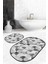 Gri Geometrik Mermer Motifli 2'li Elips Kaymaz Tabanlı Banyo Halı Takımı & Mutfak Paspas Seti 3