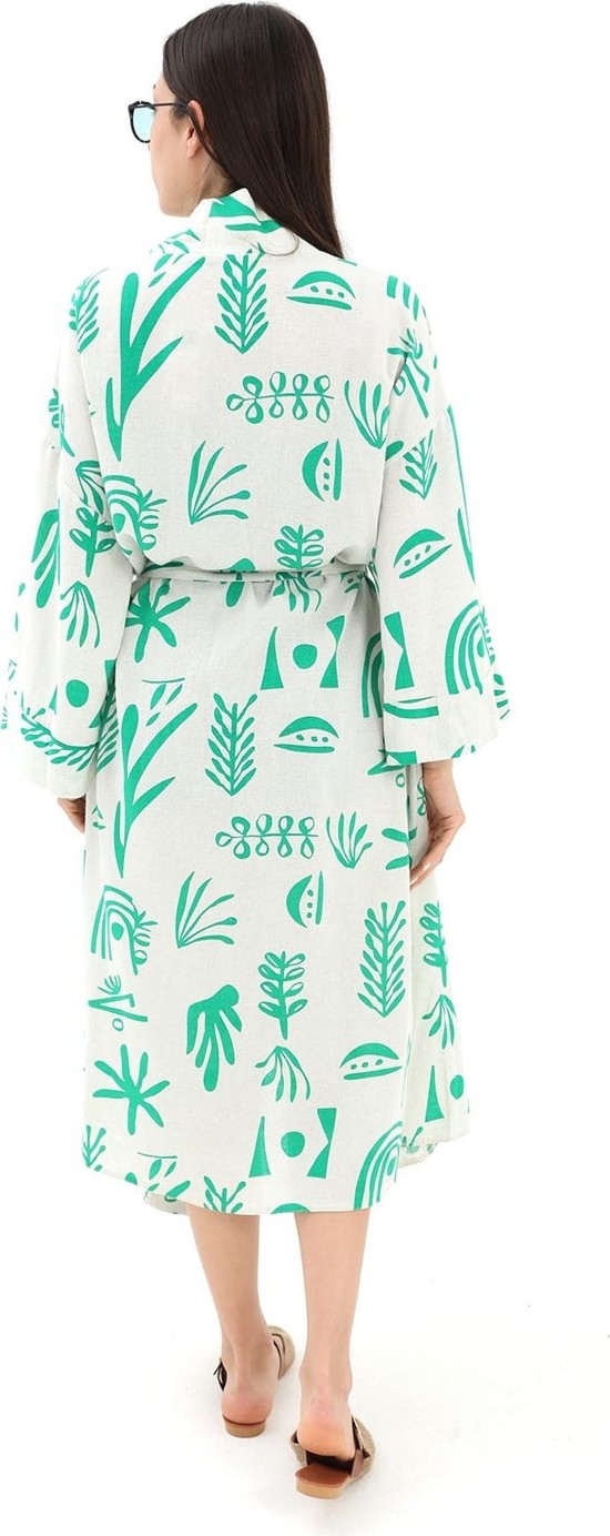 Trendol Fashion Life Vapur Baskılı Keten Kimono - Yeşil görsel 4