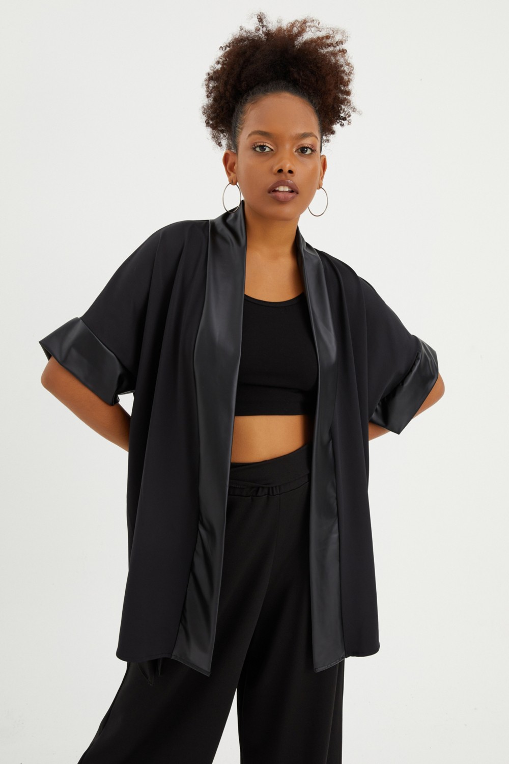 Quincey Deri Detay Scuba Kimono