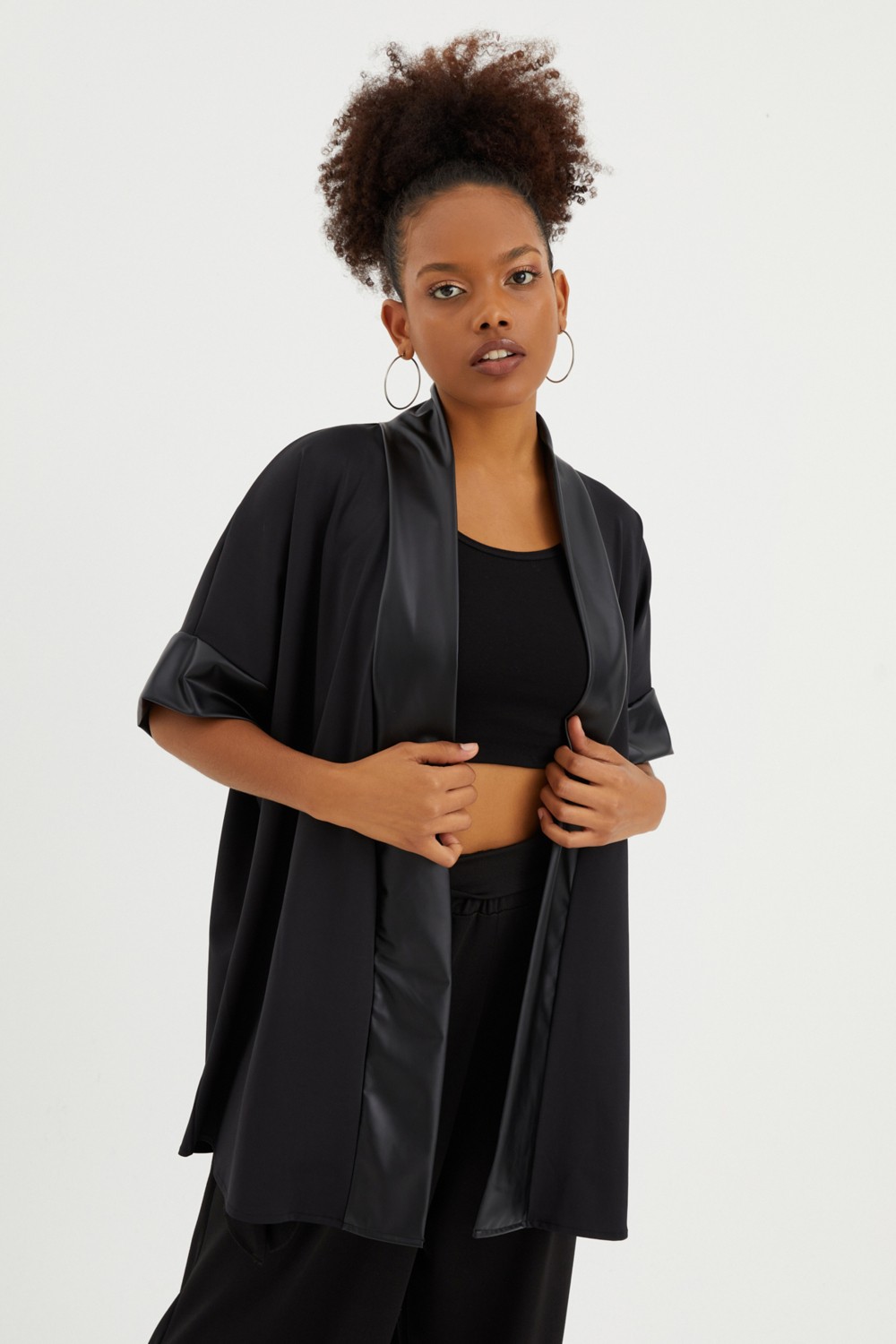 Quincey Deri Detay Scuba Kimono görsel 2