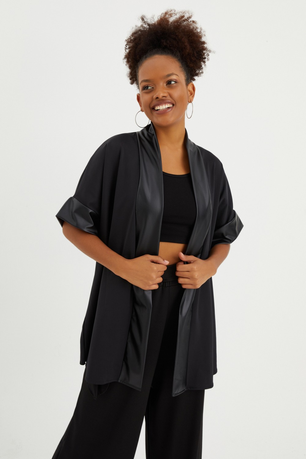 Quincey Deri Detay Scuba Kimono görsel 4