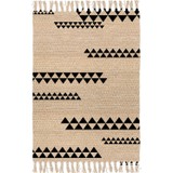 Galo Doğal Jüt Hasır Görünümlü Siyah Geometrik Desenli Kara Tezgah Dokuma Halı Saçaklı Kilim