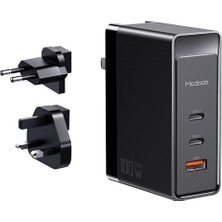 Mcdodo CH-8101 100W Gan Yüksek Hızlı 2xtype C 1xusb Girişli 3 Başlıklı Universal Şarj Adaptörü-Siyah