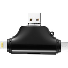 Microcase Type-C Lightning Micro USB Telefonlar Için Sd Kart Okuyucu Flash Disk Adaptör AL2743 Siyah