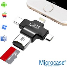 Microcase Type-C Lightning Micro USB Telefonlar Için Microsd Kart Okuyucu Flash Adaptör AL2744 Siyah