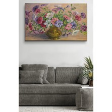 Dünyatablo Vazoda Çiçekler Vintage Yağlıboya Görünüm Dekoratif Kanvas Duvar Tablosu