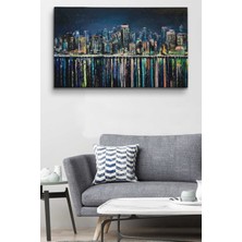 Dünyatablo Kıyı Şehrin De Gece Yağlıboya Görünüm Dekoratif Kanvas Duvar Tablosu